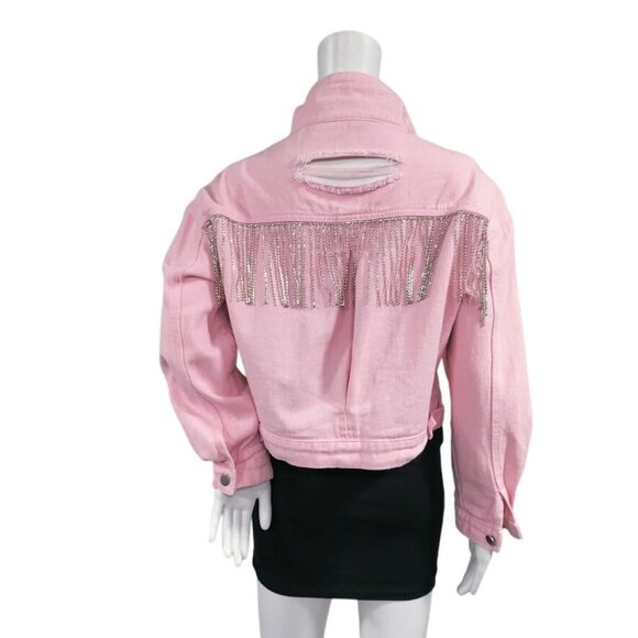 Veveret Jackets & Blazers - Veveret Cowboy Carter Prairie Coachella Crop Distressed Fringe Jacket Pink Small